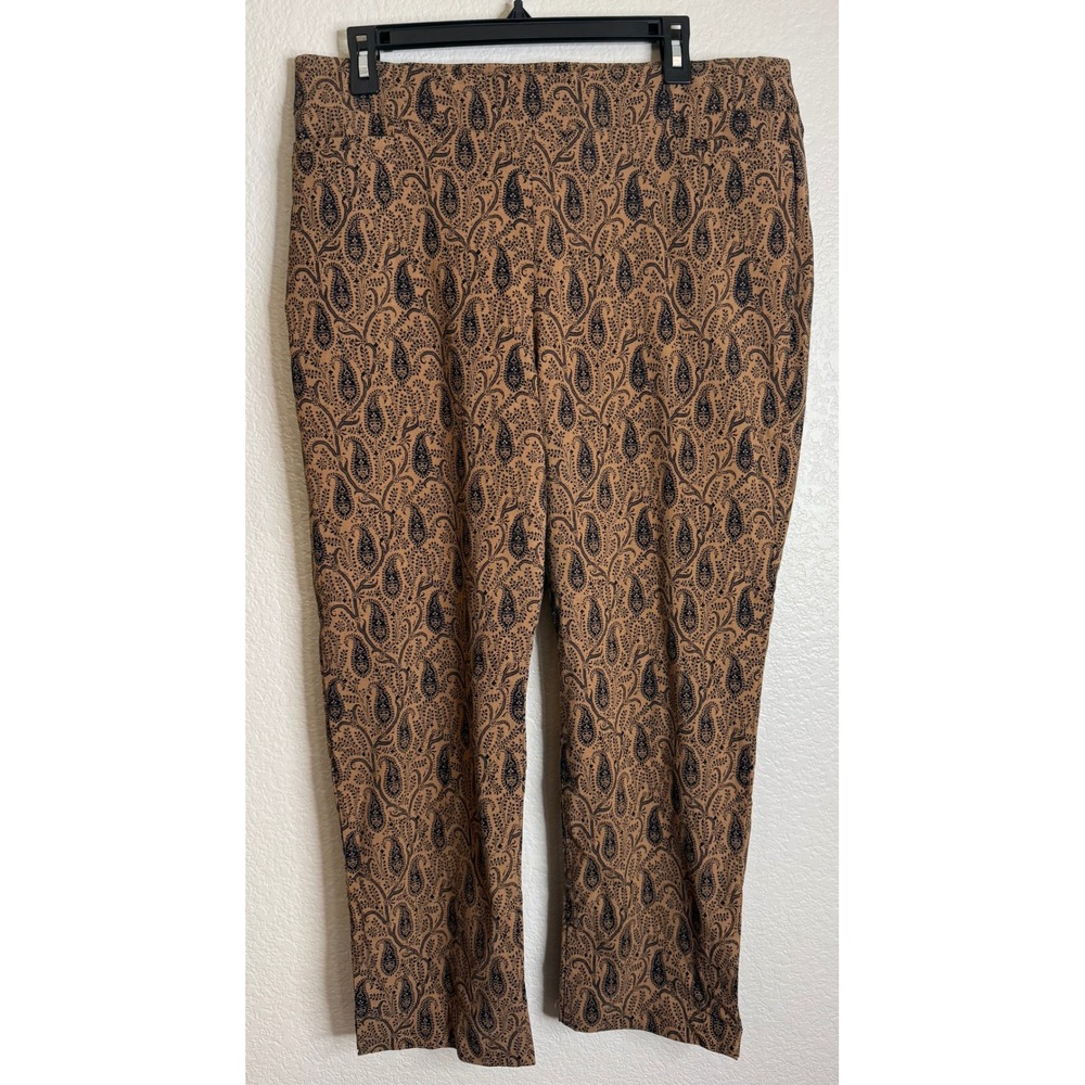 Chicos Women 2.5R US 14R Brown Black Paisley Ankle Pants Pull On Stretch Preppy